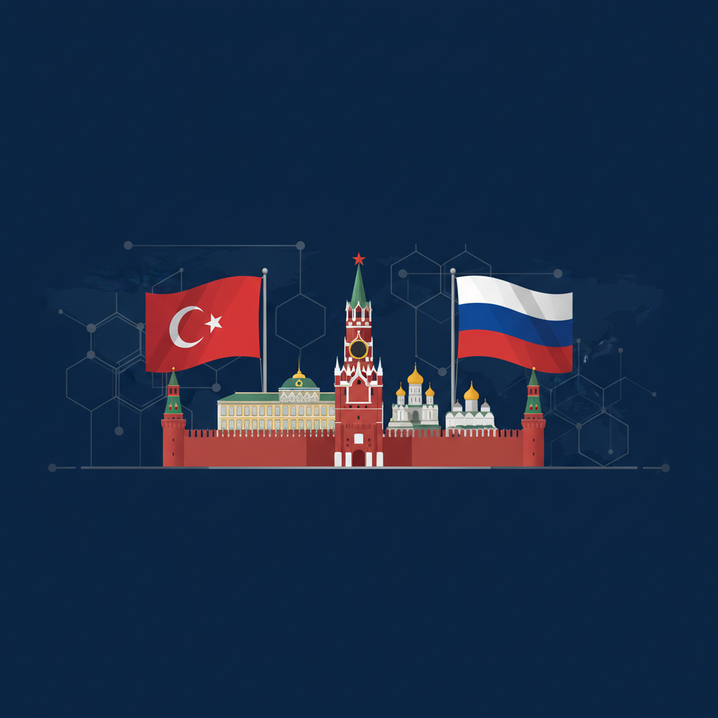 Kremlin ile Türkiye ve Rusya bayrakları